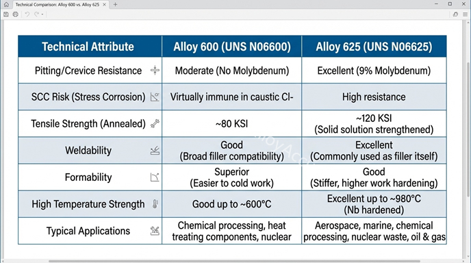 Inconel 600 vs 625
